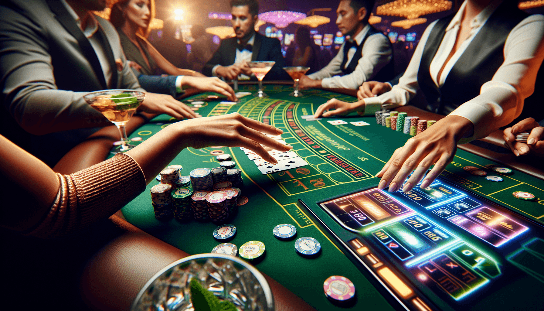 Jeu de casino en direct avec croupier et écrans interactifs